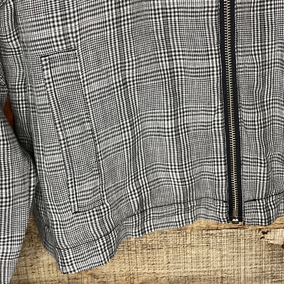 Current/Elliott Dassen Side Stripe Linen Bomber Jacket Charles Plaid SZ 3 Large - Picture 4 of 10